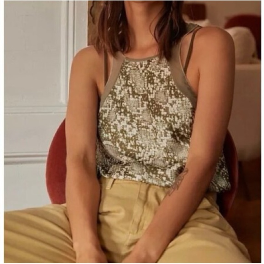 Free People Nights Out Snake Skin Print Bodysuit Green Medium NWT